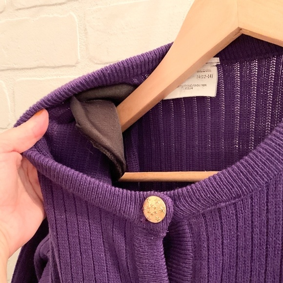 Vintage 80s Knit Dress Midi Secretary Purple Longsleeve Button down Pockets 14 - Picture 10 of 11